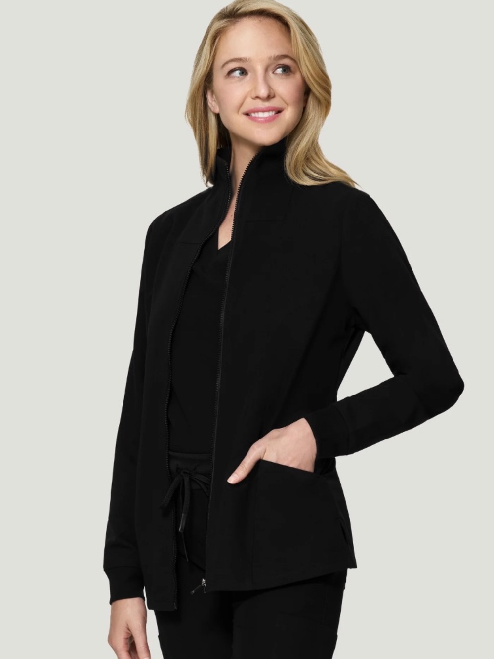 Mandala Women Small Modern Black Scrub Jacket
